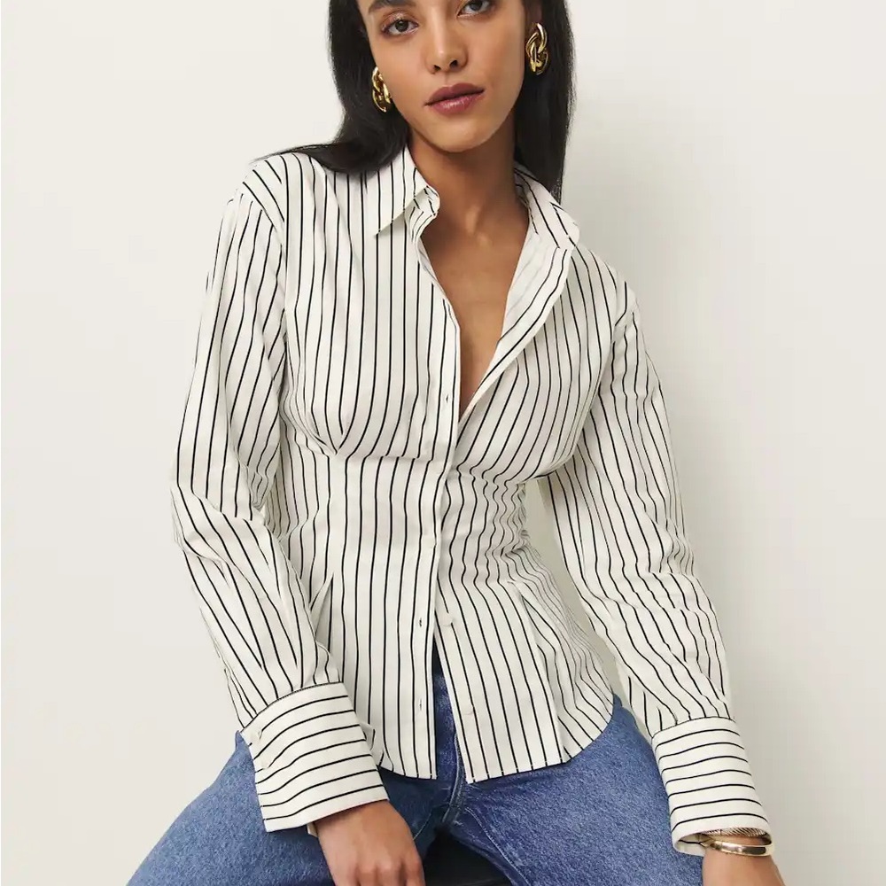 Reformation Black and White Striped Button-Down Shirt